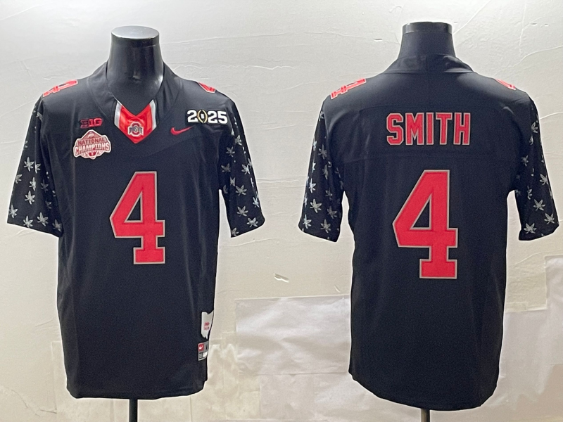 Men's Ohio State Buckeyes Jeremiah Smith Black 2025 CFP Final National Champions Patch F.U.S.E. Jersey
